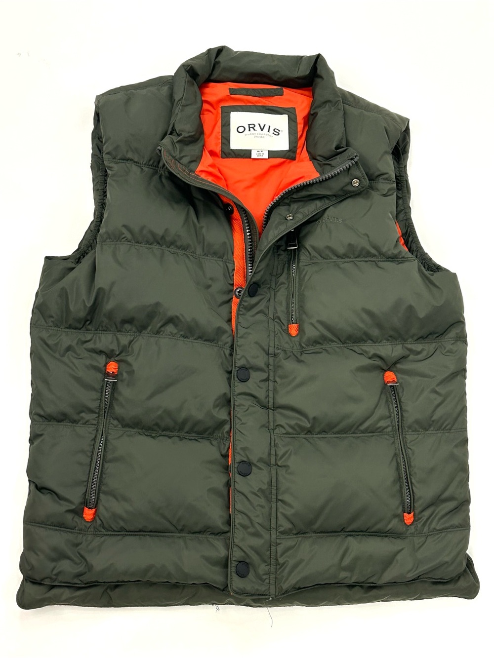 AOrvis Essex Down Puffer Vest Men’s Medium Olive Green Orange Classic Outdoor
